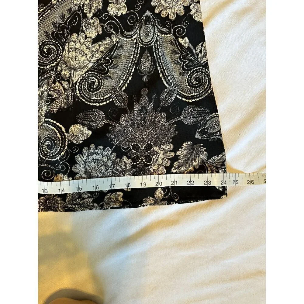 Uncle Frank Women's Dress Sz S Floral Bell Ruffle Sleeve Black Tan Keyhole Back